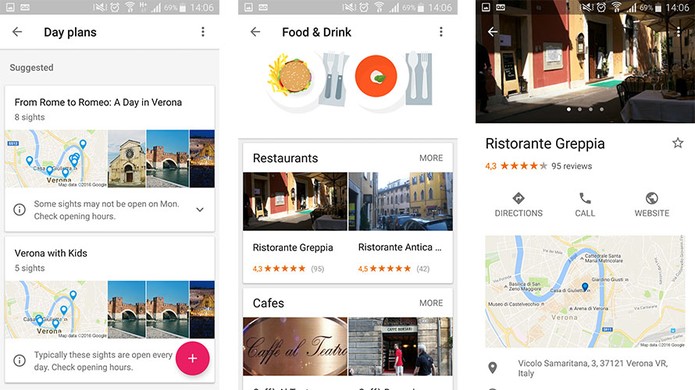 Google Trips tem sugestões de agenda diária e de restaurantes no local (Foto: Reprodução/Barbara Mannara)