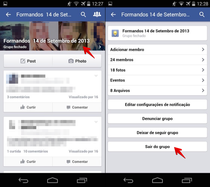 Saindo de um grupo do Facebook pelo celular (Foto: Reprodução/Helito Bijora)