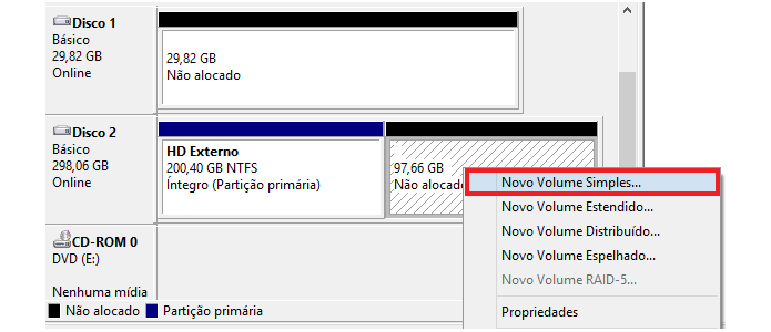 Crie um novo volume a partir do espaço livre (Foto: Reprodução/Paulo Alves)