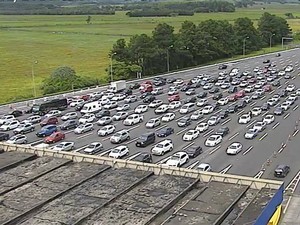 Fluxo intenso em direção às praias foi registrado pela manhã (Foto: Reprodução/Triunfo Concepa)