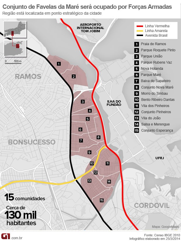 Mapa do Conjunto de Favelas da Maré (Foto: Editoria de Arte/G1)