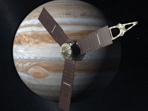Imagem ilustrativa de Juno perto de JÃºpiter  (Foto: Nasa)