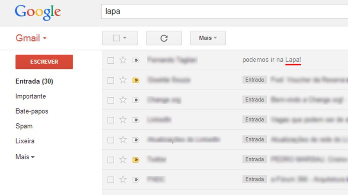 Gmail também permite pesquisar resultados de bate-papo (foto: Reprodução/Gmail)