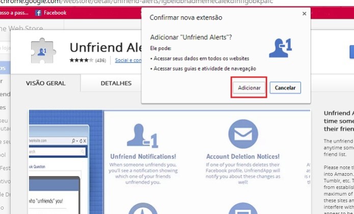 Clique em adicionar para instalar o Unfriend Alert (Reprodução/ Taysa Coelho) (Foto: Clique em adicionar para instalar o Unfriend Alert (Reprodução/ Taysa Coelho)) Clique em adicionar para instalar o Unfriend Alert (Reprodução/ Taysa Coelho) (Foto: Clique em adicionar para instalar o Unfriend Alert (Reprodução/ Taysa Coelho))
