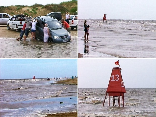 Praia do Cassino teve ressaca na manhã desta sexta-feira (3) (Foto: Reprodução/RBS TV)