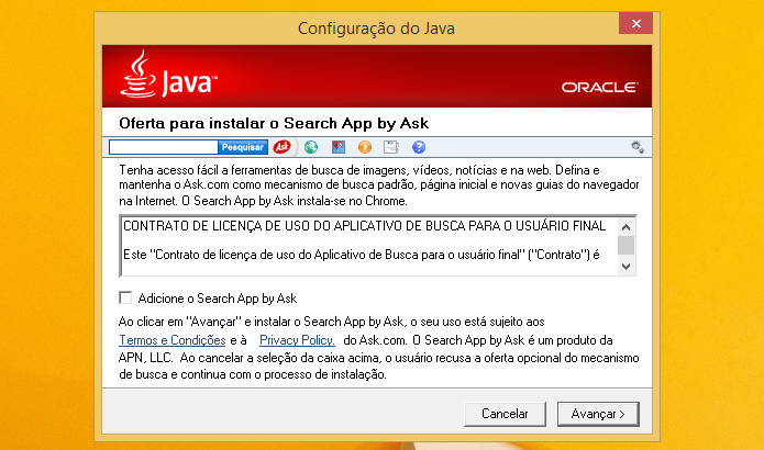 Desmarque a opção para não instalar a barra de ferramentas do Ask (Foto: Reprodução/Helito Bijora) 