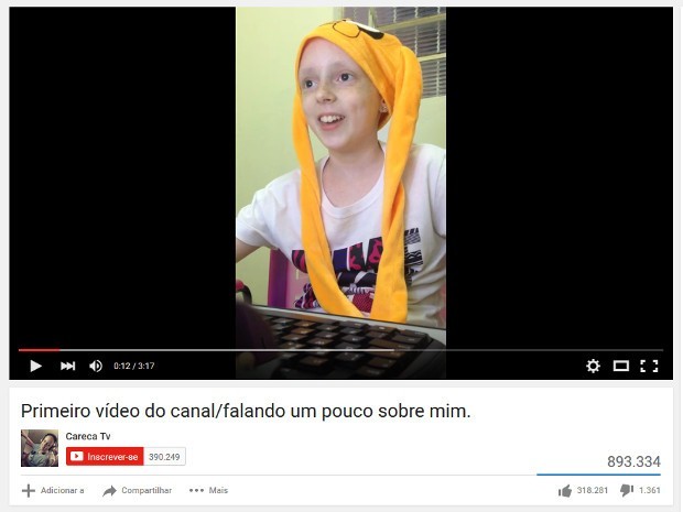 G1 - Após câncer, menina realiza sonho de ter canal de vídeo e comove a web  - notícias em Bauru e Marília