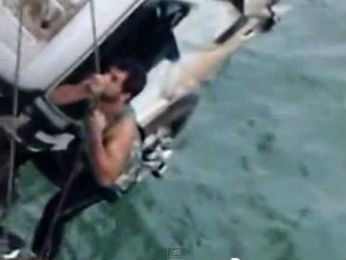 Caminhoneiro foi puxá-lo por uma corda. Ele não se feriu (Foto: Reprodução/Youtube)