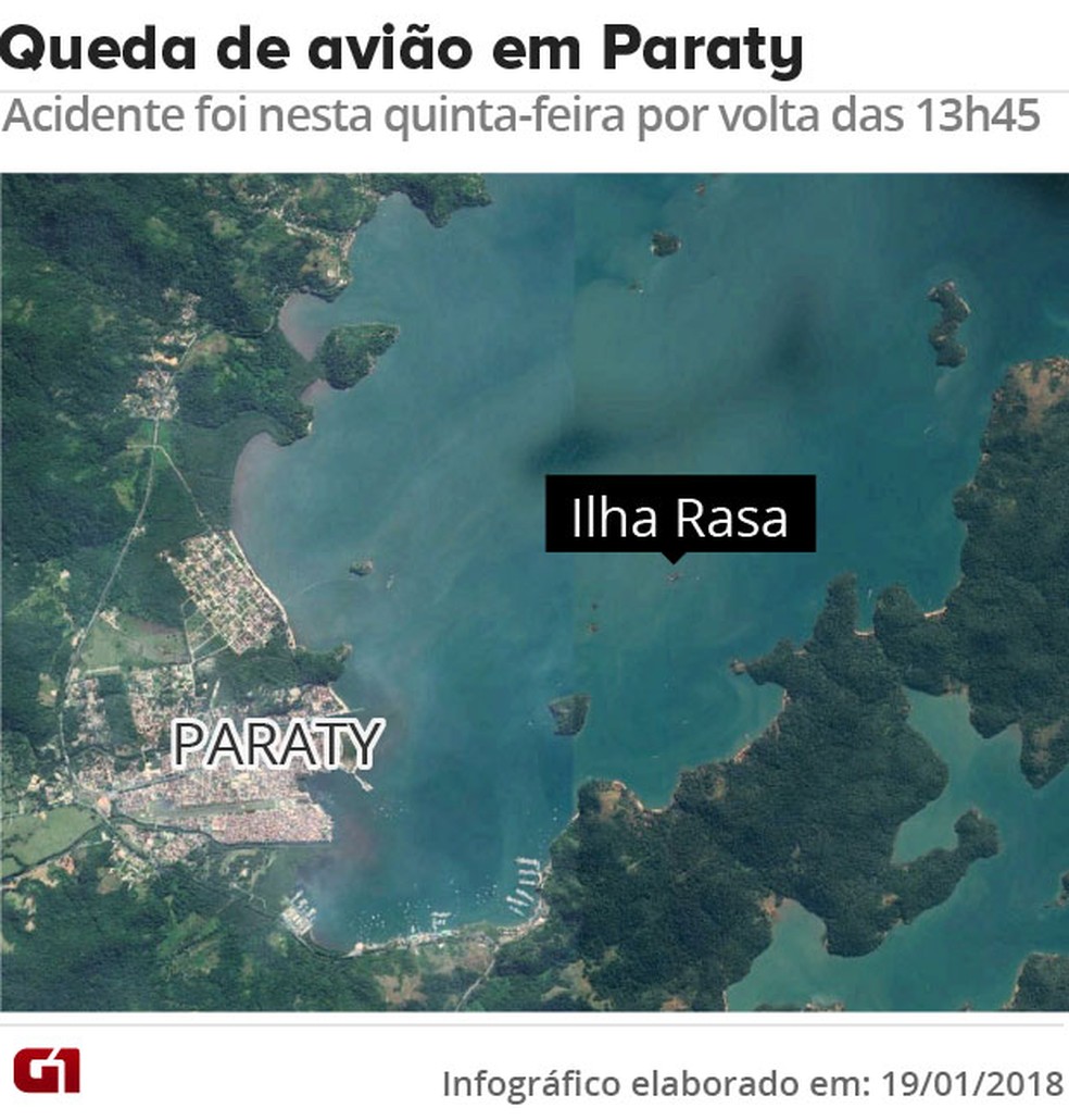 Mapa do local do acidente com avião em Paraty (Foto: Arte/G1)