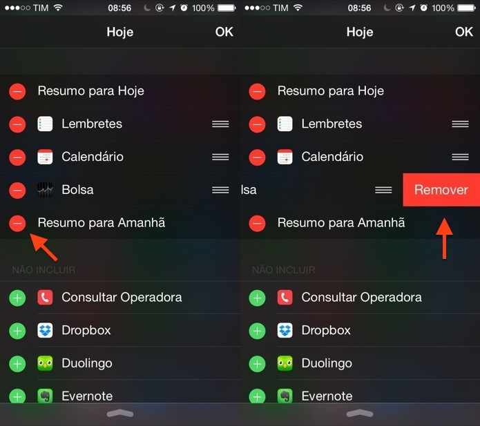 Removendo um widget da central de notificações (Foto: Reprodução/Helito Bijora)