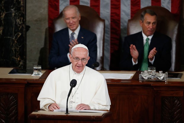 Papa Francisco faz discurso no Congresso dos EUA (Foto: Carolyn Kaster/AP)