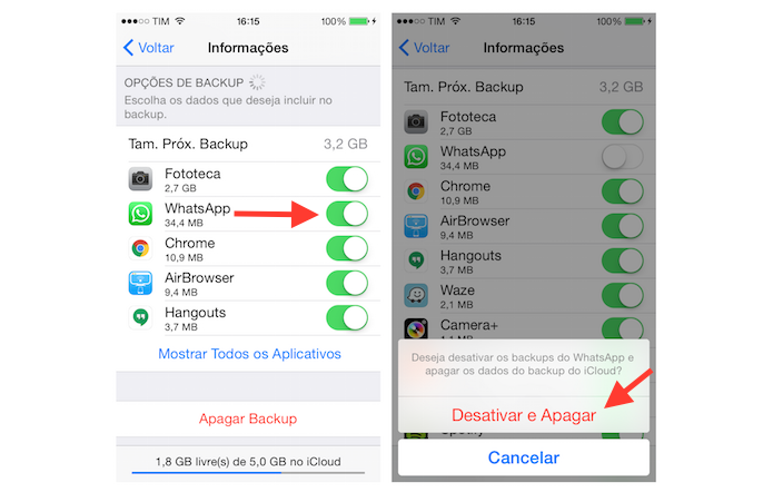 Desativando o backup de aplicativos do iPhone no iCloud (Foto: Reprodução/Marvin Costa)