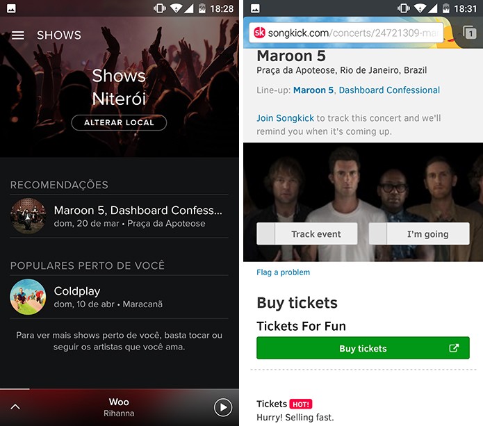 Spotify abre página para que usuário tenha mais detalhes sobre shows (Foto: Reprodução/Elson de Souza)