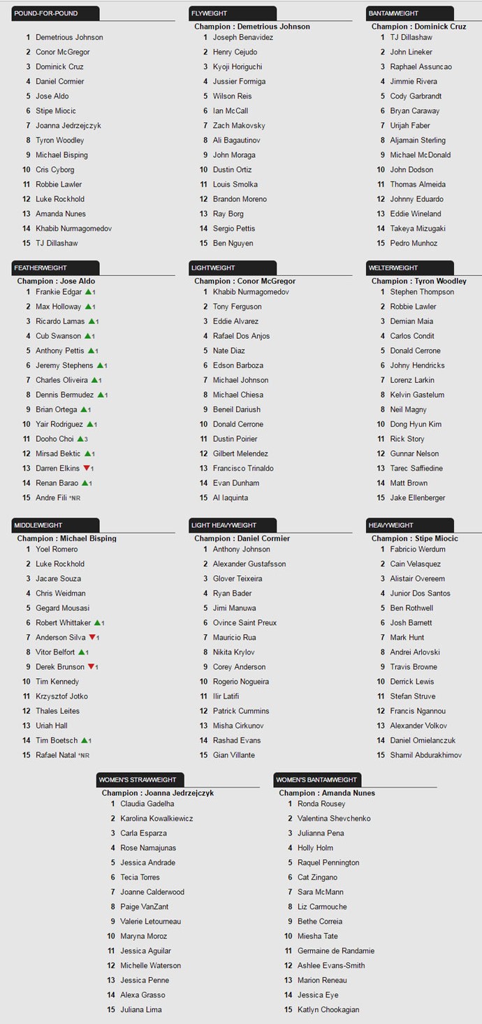 ranking atualizado do UFC - 02/12/2016 (Foto: Editoria de Arte)