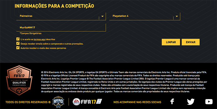 Adicione suas informações do Fifa 17 (Foto: Reprodução/Murilo Molina)