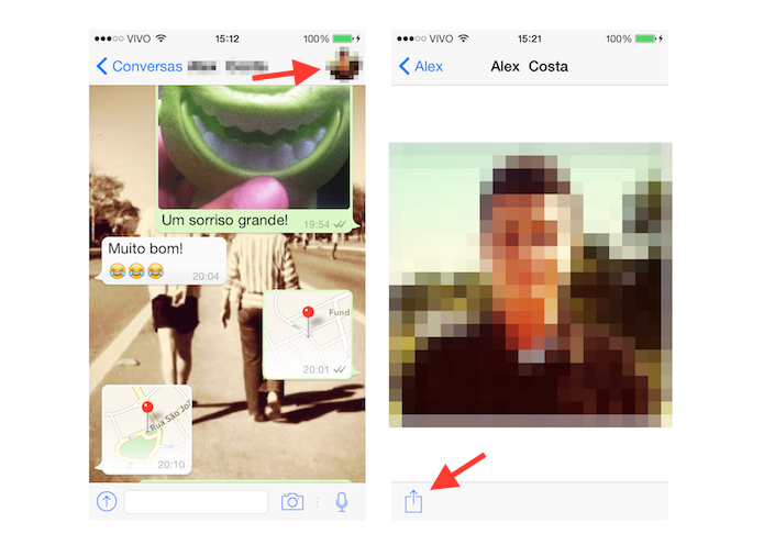 Visualizando a foto de um contato no WhatsApp em tela cheia no iOS (Foto: Reprodução/Marvin Costa)