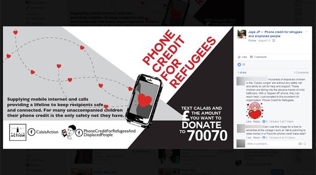 Grupo no Facebook arrecadou R$ 620 mil em sete meses para recarregar o saldo de celulares de refugiados (Foto: Reprodução/Facebook)