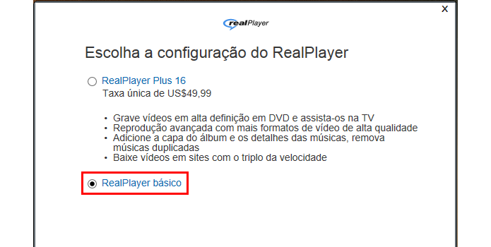 A versão básica do RealPlayer é suficiente para obter o recurso de download de vídeos em flash (Foto: Reprodução/Paulo Alves)
