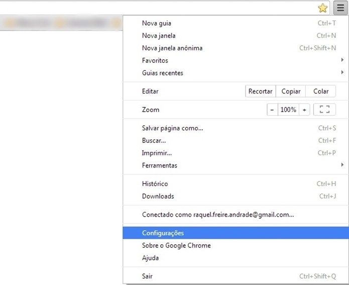 Caminho para as configurações do Google Chrome (Foto: Reprodução/Raquel Freire)