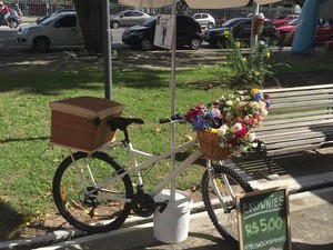 Além da cesta personalizada, o casal tem uma foodbike. O preço do brownie é R$ 5. (Foto: Luana Alyse/Arquivo Pessoal) Além da cesta personalizada, o casal tem uma foodbike. O preço do brownie é R$ 5. (Foto: Luana Alyse/Arquivo Pessoal)