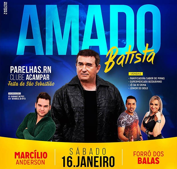 Cartaz de divulgação do show de Amado Batista no Clube Acampar (Foto: Reprodução)