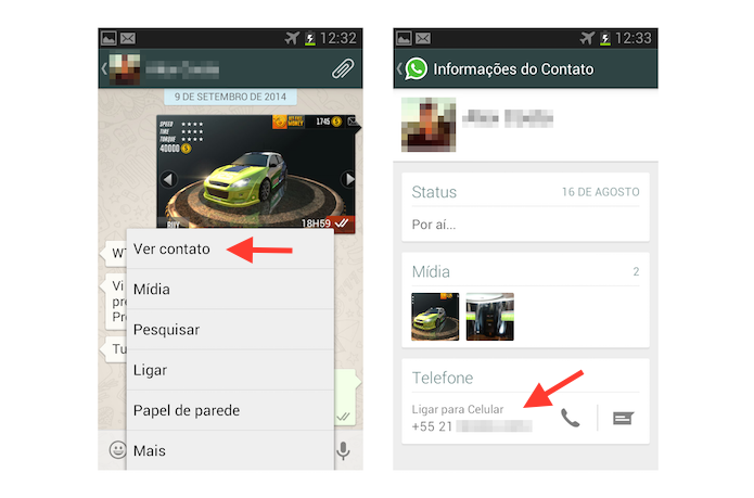 Iniciando uma ligação telefônica comum através do WhatsApp para Android (Foto: Reprodução/Marvin Costa)