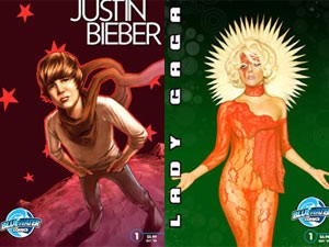 Justin Bieber e Lady Gaga viraram personagens de biografias em quadrinhos (Foto: Divulgação / Site oficial) Justin Bieber e Lady Gaga viraram personagens de biografias em quadrinhos (Foto: Divulgação / Site oficial)