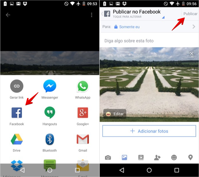 Publicando foto do Google Photos no Facebook (Foto: Reprodução/Helito Bijora)