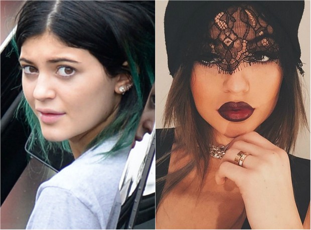 [BELEZA] - Lábios Kylie Jenner (com e sem make) (Foto: AKM-GSI Brasil | Reprodução/Instagram)