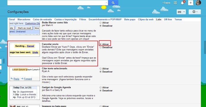 Ative a opção Cancelar e-mail (Reprodução/Taysa Coelho)