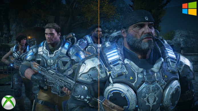 Ao separar metade de uma mesma cena de Gears of War 4 entre ambas as versões é difícil notar a divisão (Foto: Reprodução/Hardcore Gamer)