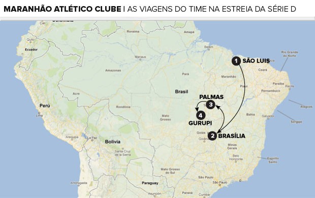 info - MAPA VIAGEM ESTREIA Maranhão atlético clube série D (Foto: Editoria de arte)