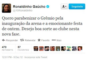 ronaldinho grêmio arena twitter (Foto: Reprodução/Twitter)