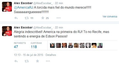 Alex Escobar festeja acesso do America para elite do Carioca (Foto: Reprodução/Twitter)