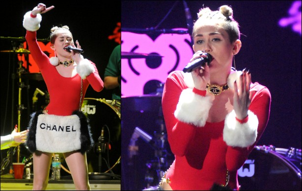 A versão natalina de Miley Cyrus, um ano atrás, fazia jus ao atual estilo da cantora: sexy, amalucada e cara, com uma bolsa de pelúcia da grife francesa Chanel. Periguete Noel, com orgulho! (Foto: Getty Images)