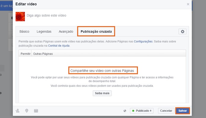 Adicione uma publicação cruzada para outras páginas utilizarem seu vídeo (Foto: Reprodução/Barbara Mannara)