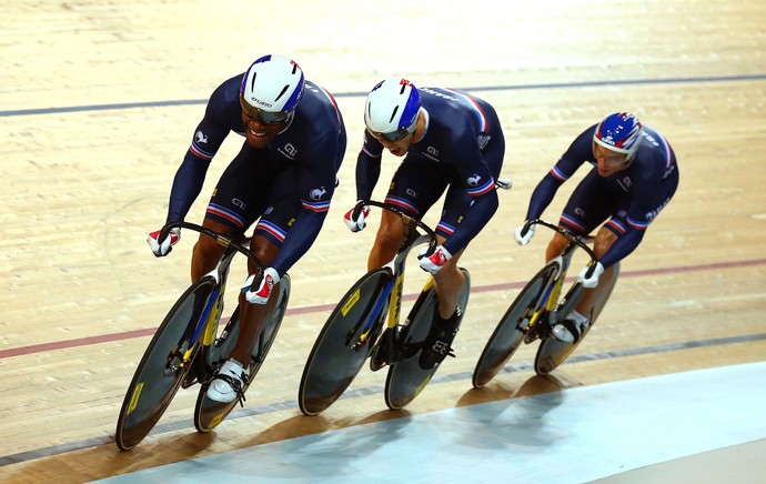 Gergory Bauge, Michael D'Almeida e Kevin Sireau, 2015 UCI Track Cycling World Championships (Foto: Getty Images) Gergory Bauge, Michael D'Almeida e Kevin Sireau, 2015 UCI Track Cycling World Championships (Foto: Getty Images)