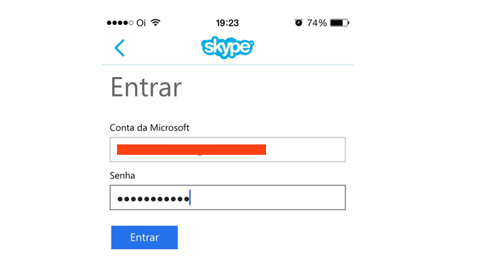Fazendo login no Skype Mobile (Foto: Reprodução/Edivaldo Brito)