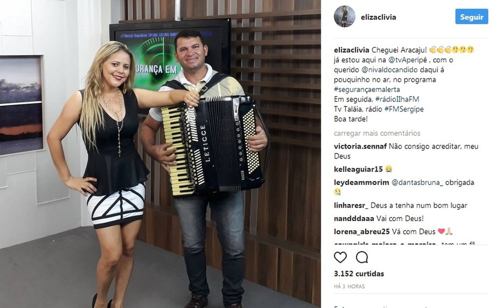 Horas antes do acidente, a cantora postou uma foto em uma rede social no estúdio de uma emissora de Aracaju (SE) (Foto: Reprodução/Instagram )