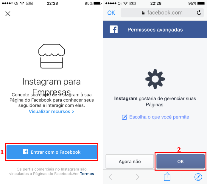 Conectando a conta Instagram ao Facebook (Foto: Reprodução/Edivaldo Brito)