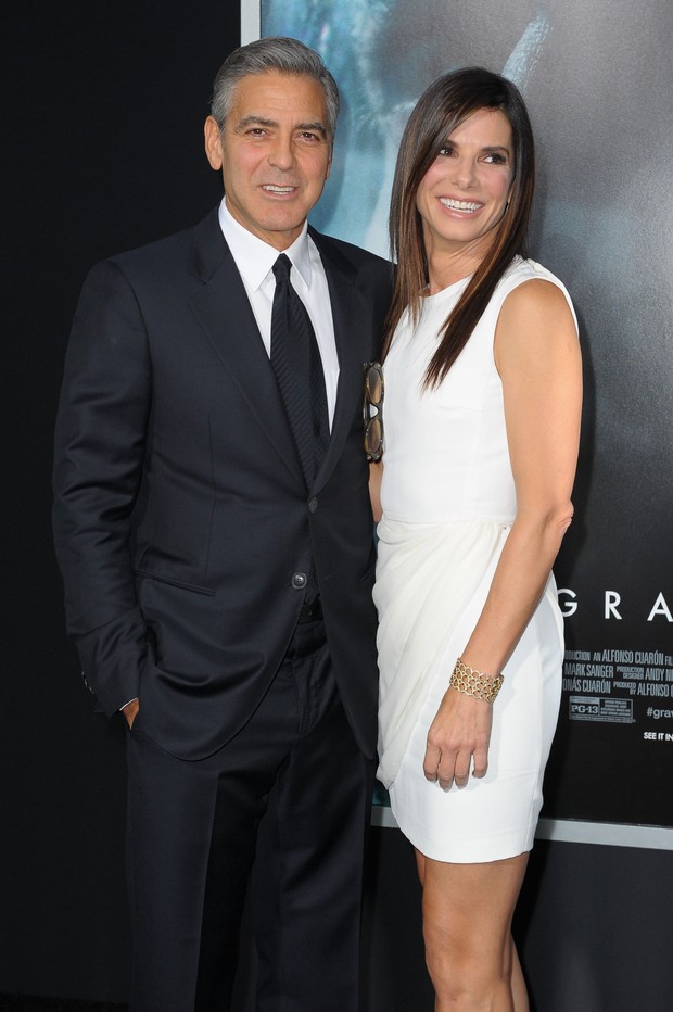 George Clooney  e Sandra Bullock pré-estreia de filme em Nova York, nos Estados Unidos (Foto: Michael Loccisano/ Getty Images/ AFP)