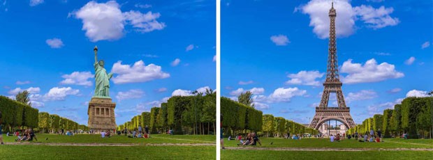 Na foto, a Estátua da Liberdade substitui a Torre Eiffel, em Paris (Foto: Designcrowd.com/Divulgação) Na foto, a Estátua da Liberdade substitui a Torre Eiffel, em Paris (Foto: Designcrowd.com/Divulgação)