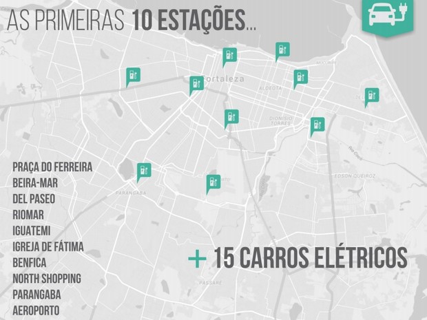 Primeiras 10 estações de carros compartilhados em Fortaleza (Foto: Reprodução/Prefeitura de Fortaleza)
