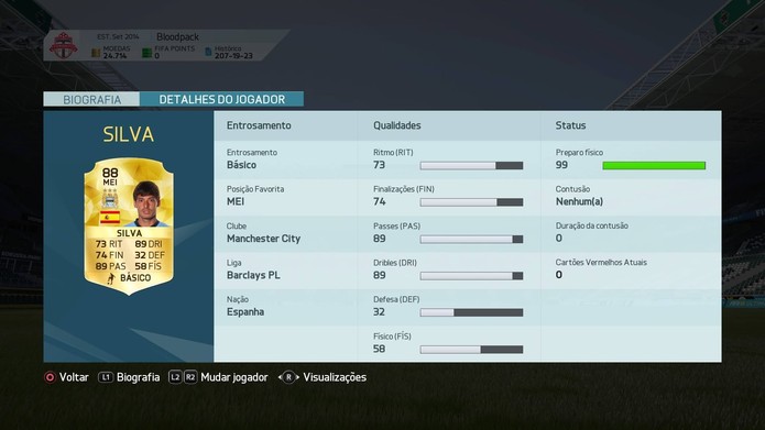 David Silva 38k no Ultimate Team do Fifa 16 (Foto: Reprodução/Vinícius Mathias)