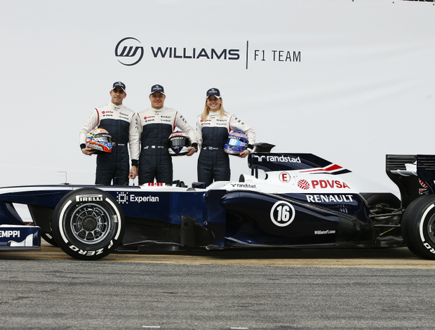 Pastor Maldonado, Valtteri Bottas e Susie Wolff apresentam novo carro da Williams, o FW35 (Foto: Divulgação)