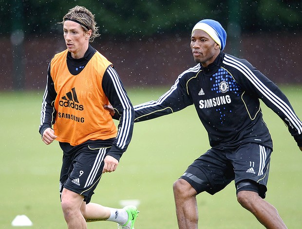 Drogba e Fernando Torres no treino do Chelsea (Foto: Getty Images)