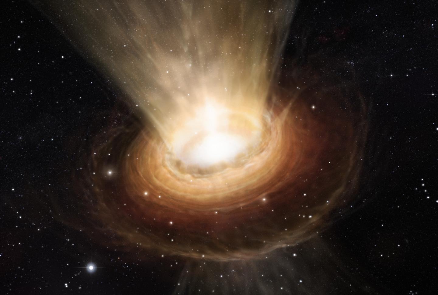 Concepção artística de um buraco negro supermassivo no centro da galáxia NGC 3783 (Foto: ESO/M. Kornmesser)