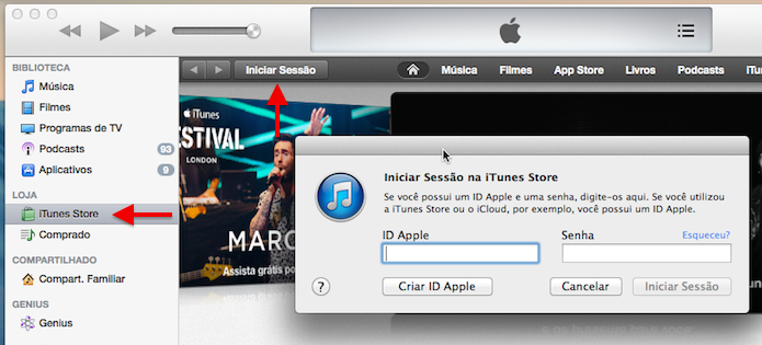 Acesse sua conta na iTunes Store (Foto: Reprodução/Helito Bijora)