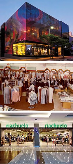 Mudanças de imagem: a loja-modelo, aberta em 2013, na nobre rua Oscar Freire (SP); e a Riachuelo nos anos 80 e 90 (Foto: Demian Golovaty; Divulgação)
