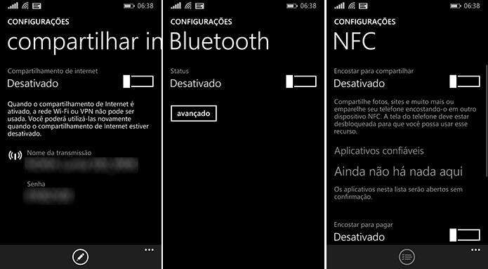 Windows Phone pode gastar mais energia se Compartilhar Internet, Bluetooth e NFC estiverem ativados (Foto: Reprodução/Elson de Souza)